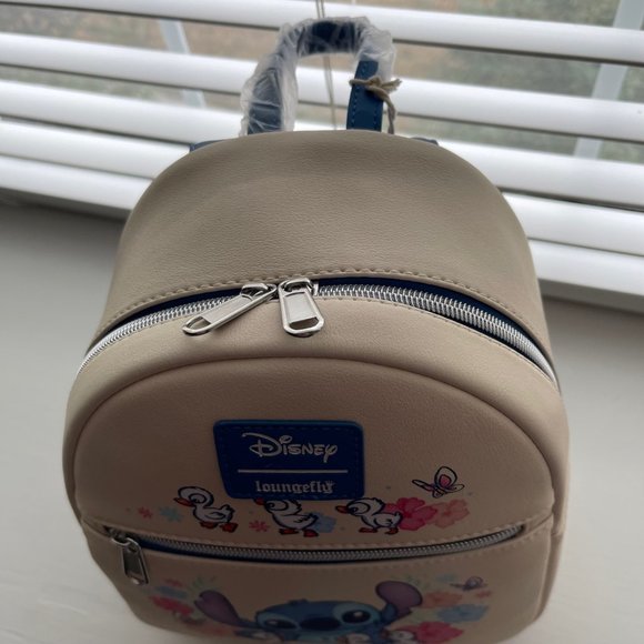 New Loungefly Disney Lilo and Stitch Stitch with Ducks Floral Mini Backpack